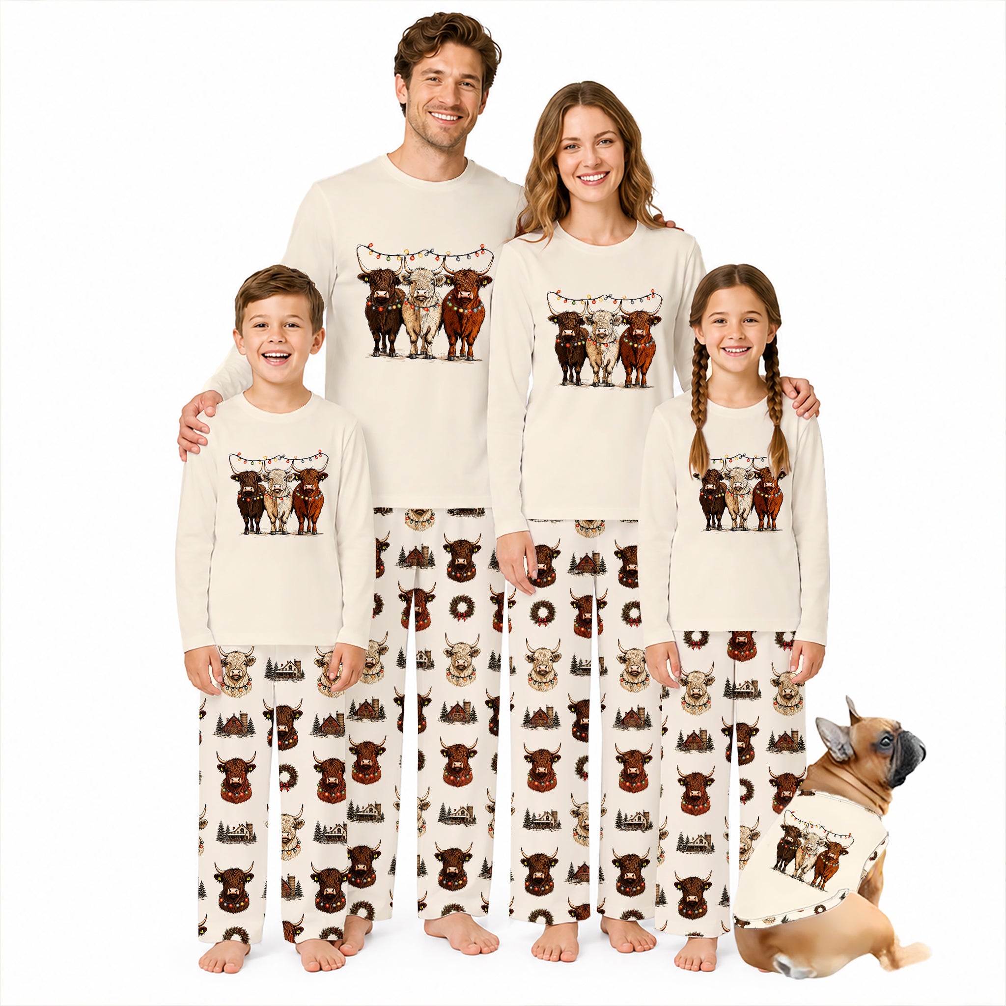 Cozy Highland Cow Christmas Family Matching Pajamas Set