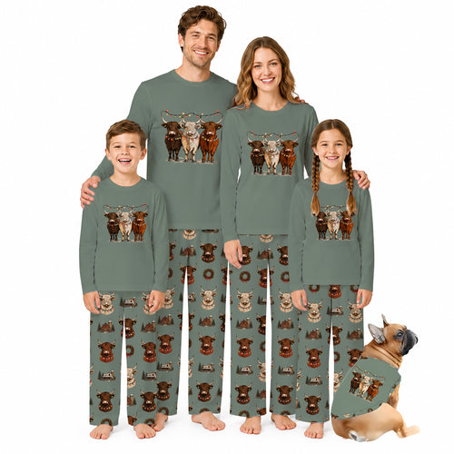 Cozy Highland Cow Christmas Family Matching Pajamas Set