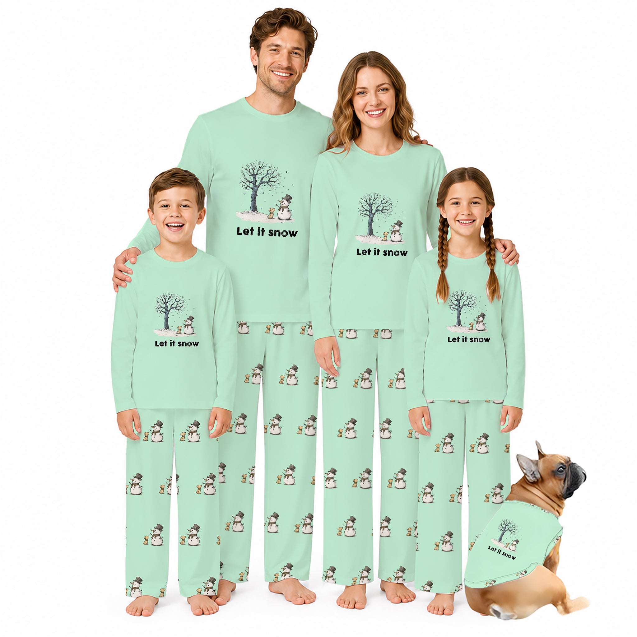 Let It Snow Snowman Dog Family Matching Christmas Pajamas
