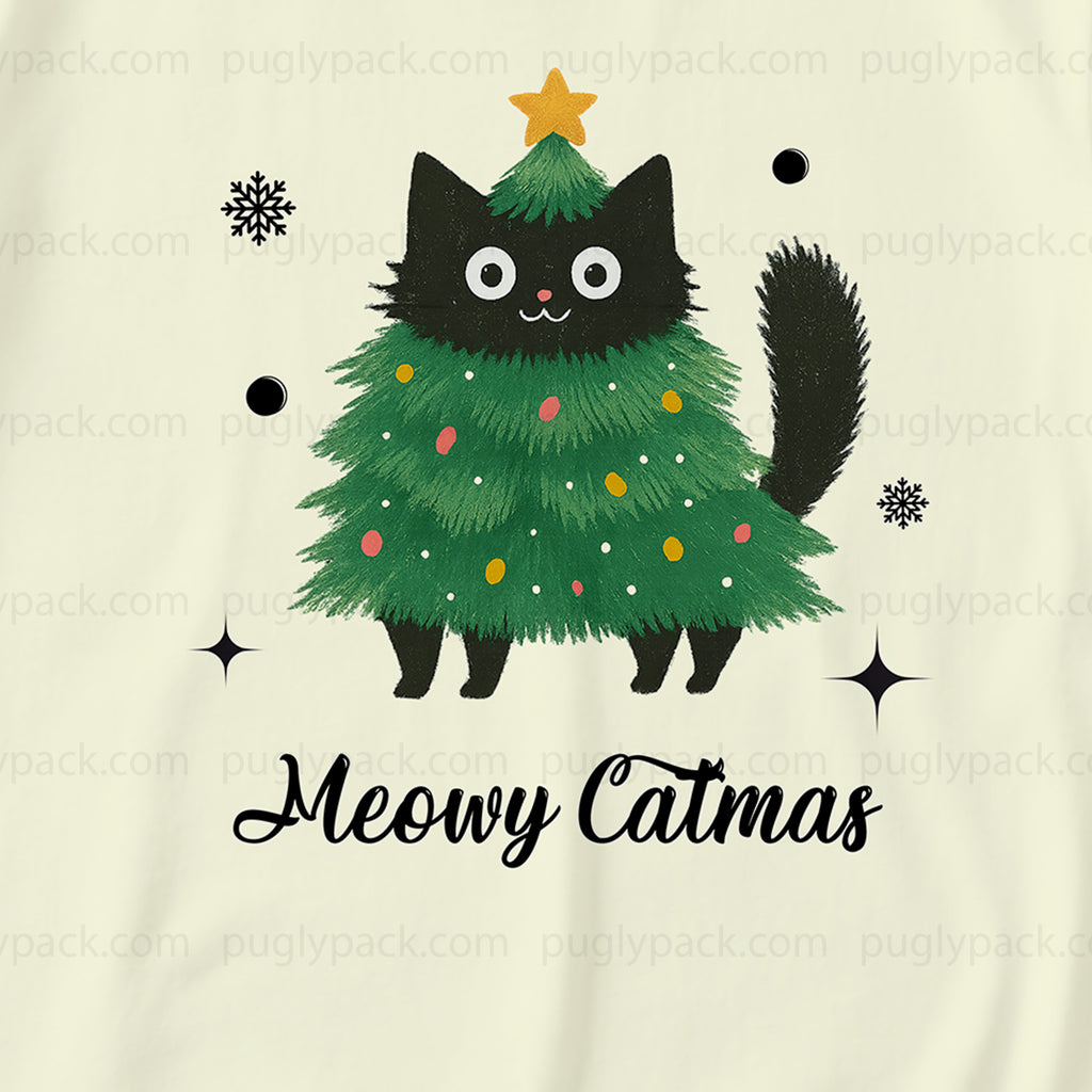 Meowy Catmas Christmas Tree Black Cat Family Matching Pajamas Set with Dog