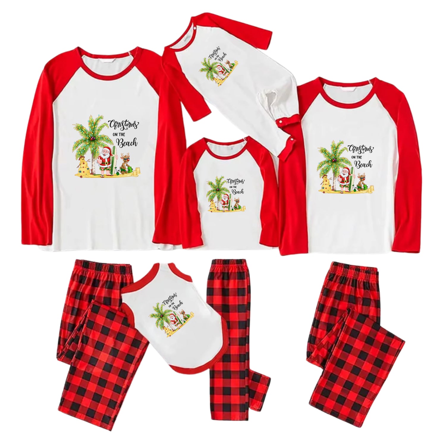 Family Christmas Pajama Set Santa Beach Matching Buffalo Plaid Sleepwear