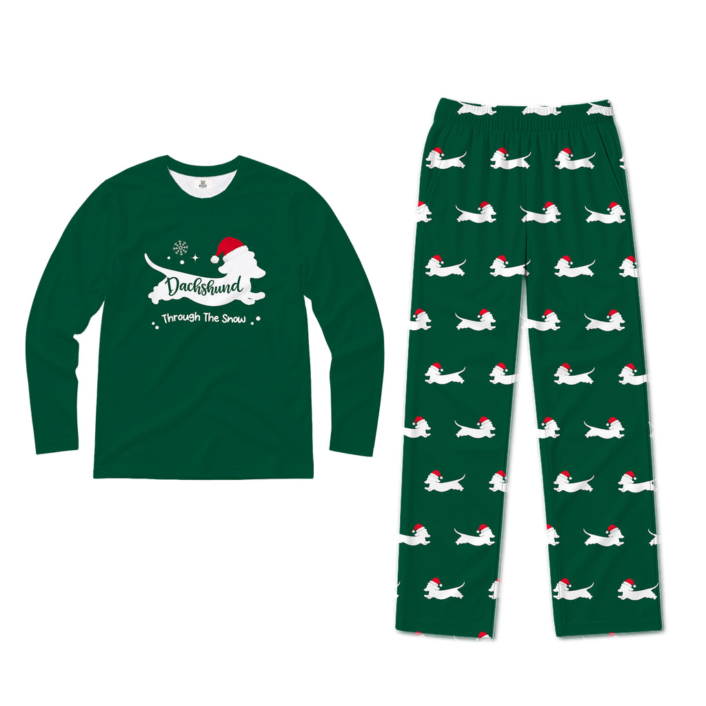 Dachshund Through The Snow Christmas Family Matching Pajamas Set