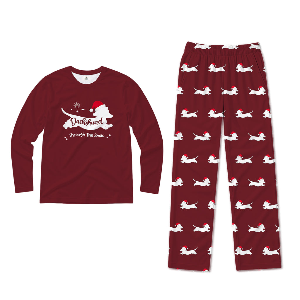 Dachshund Through The Snow Christmas Family Matching Pajamas Set