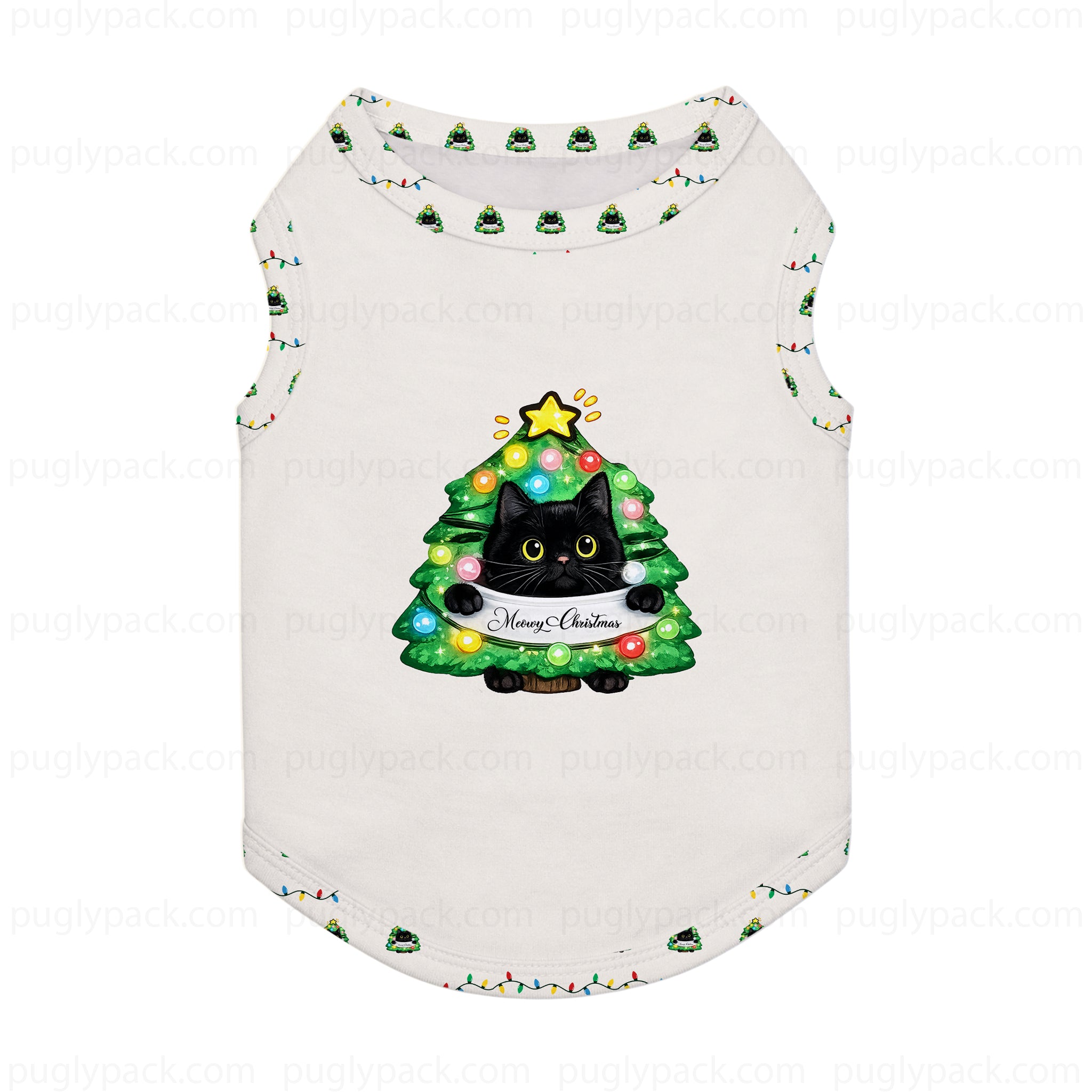 Funny Black Cat In Christmas Tree Family Pajamas for Adults Kids Dog