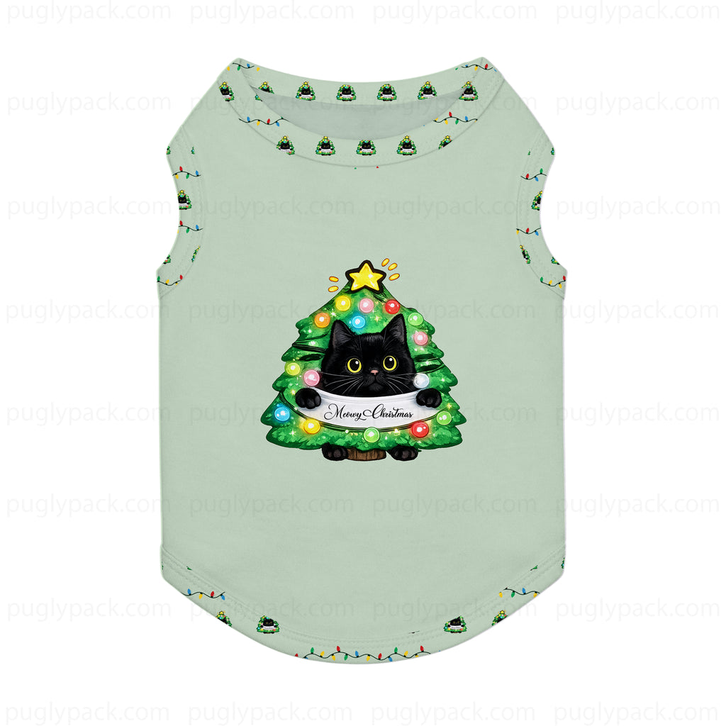 Funny Black Cat In Christmas Tree Family Pajamas for Adults Kids Dog