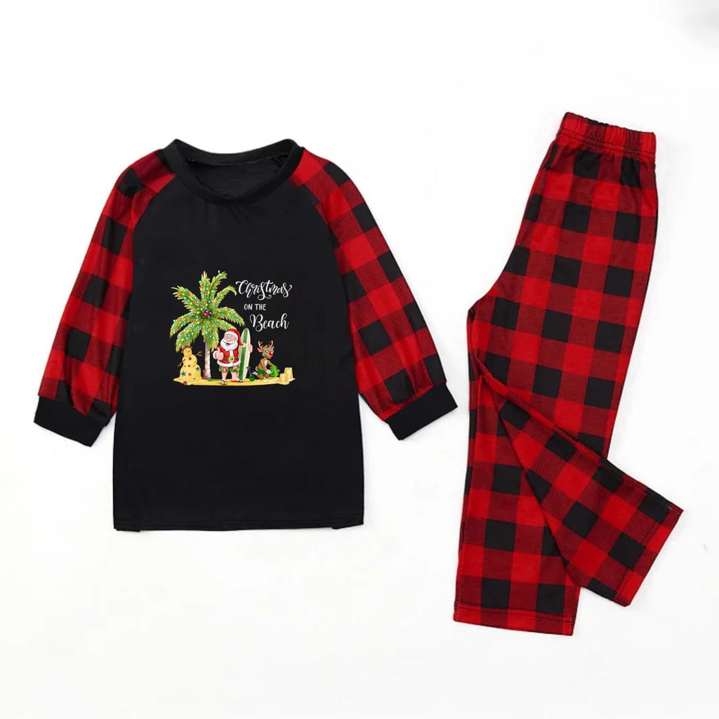 Family Christmas Pajama Set Santa Beach Matching Buffalo Plaid Sleepwear