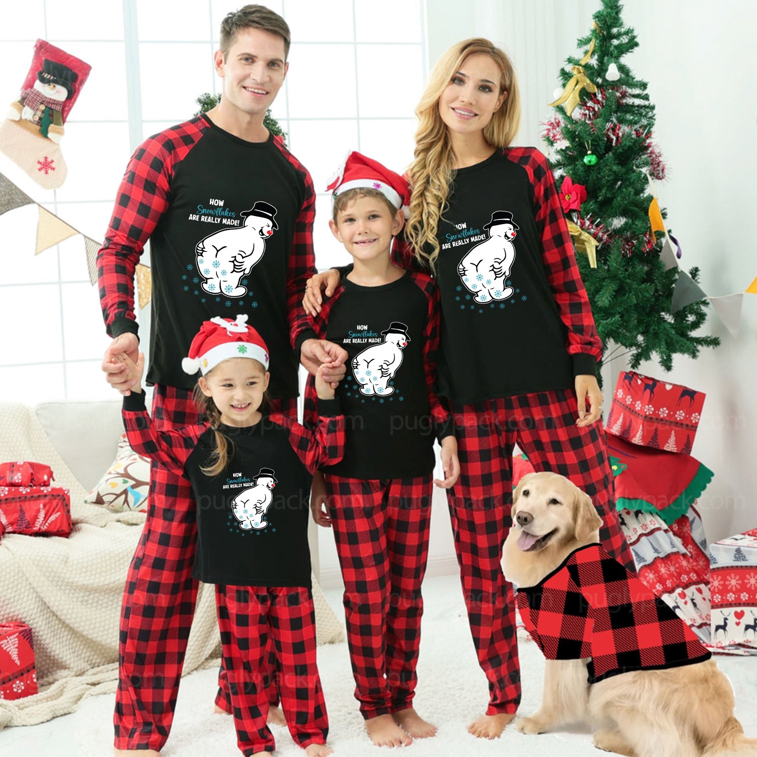 Funny Snowman Matching Family Christmas Pajamas Buffalo Plaid Set