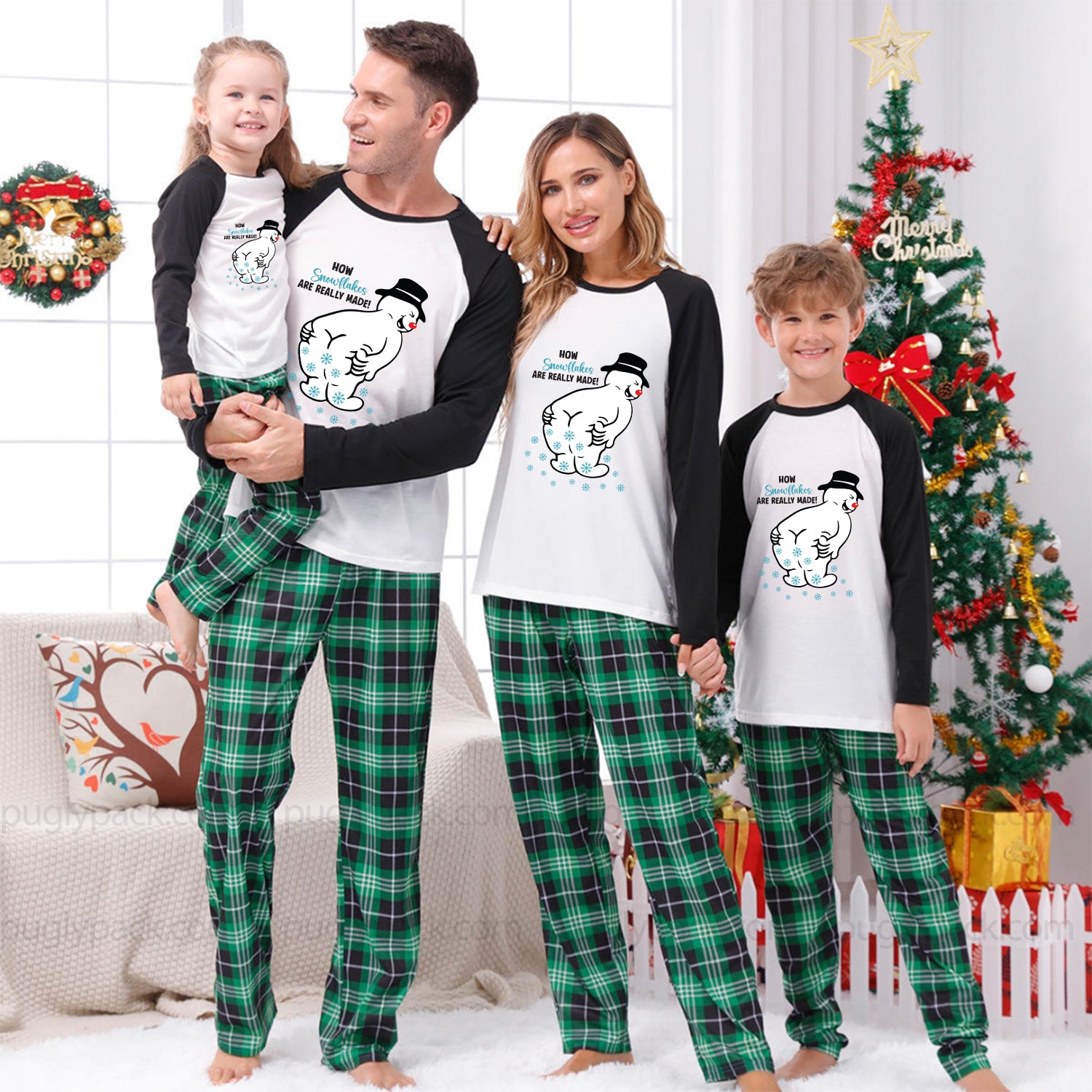 Funny Snowman Matching Family Christmas Pajamas Buffalo Plaid Set