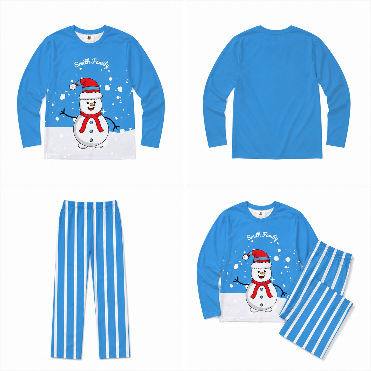 Personalized Snowman Striped Family Matching Christmas Pajamas Set
