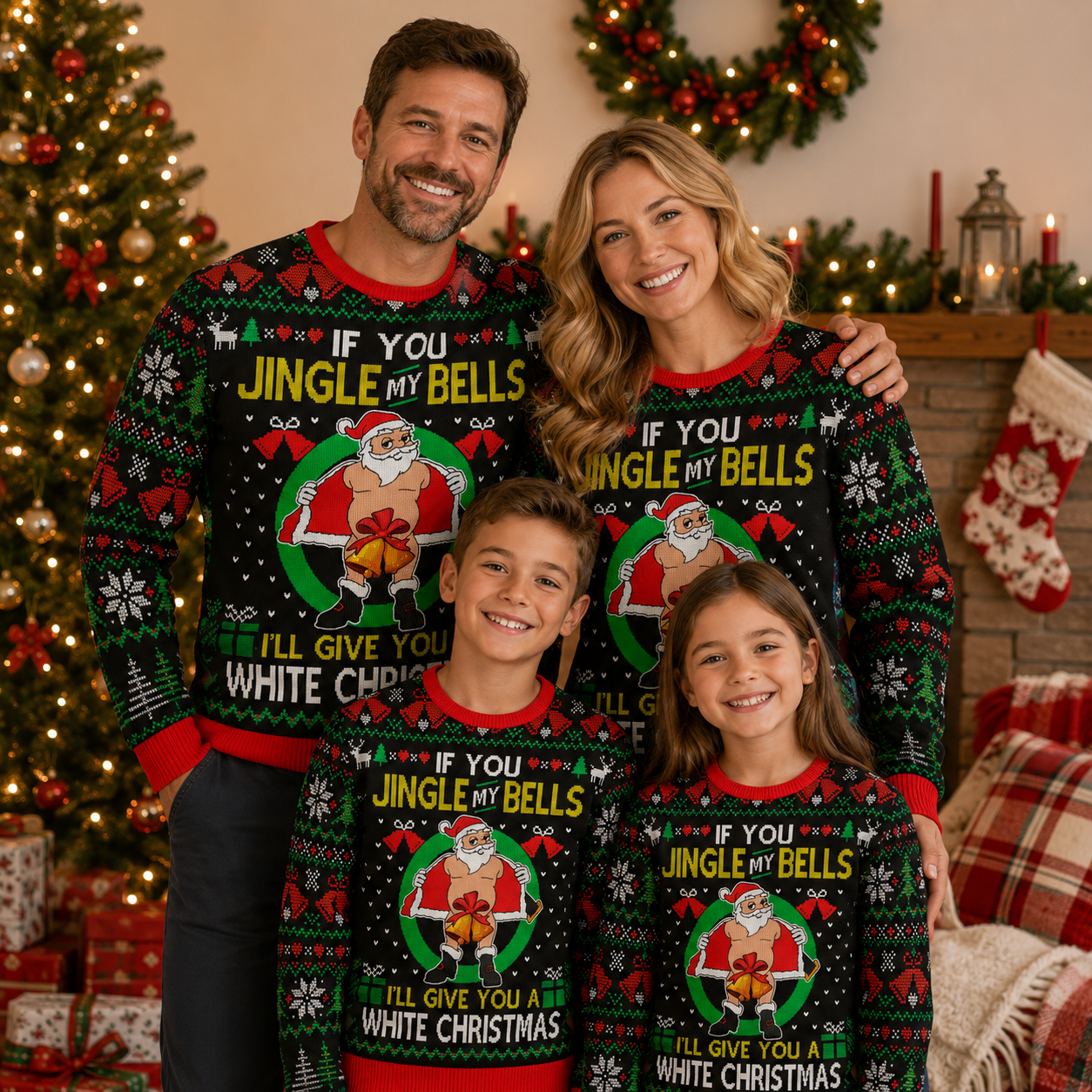 Funny Santa Jingle My Bells I'll Give You a White Christmas Ugly Christmas Sweater