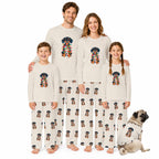 Dachshund matching family Christmas pajamas set — Cream long-sleeve pajamas for the whole family and pet