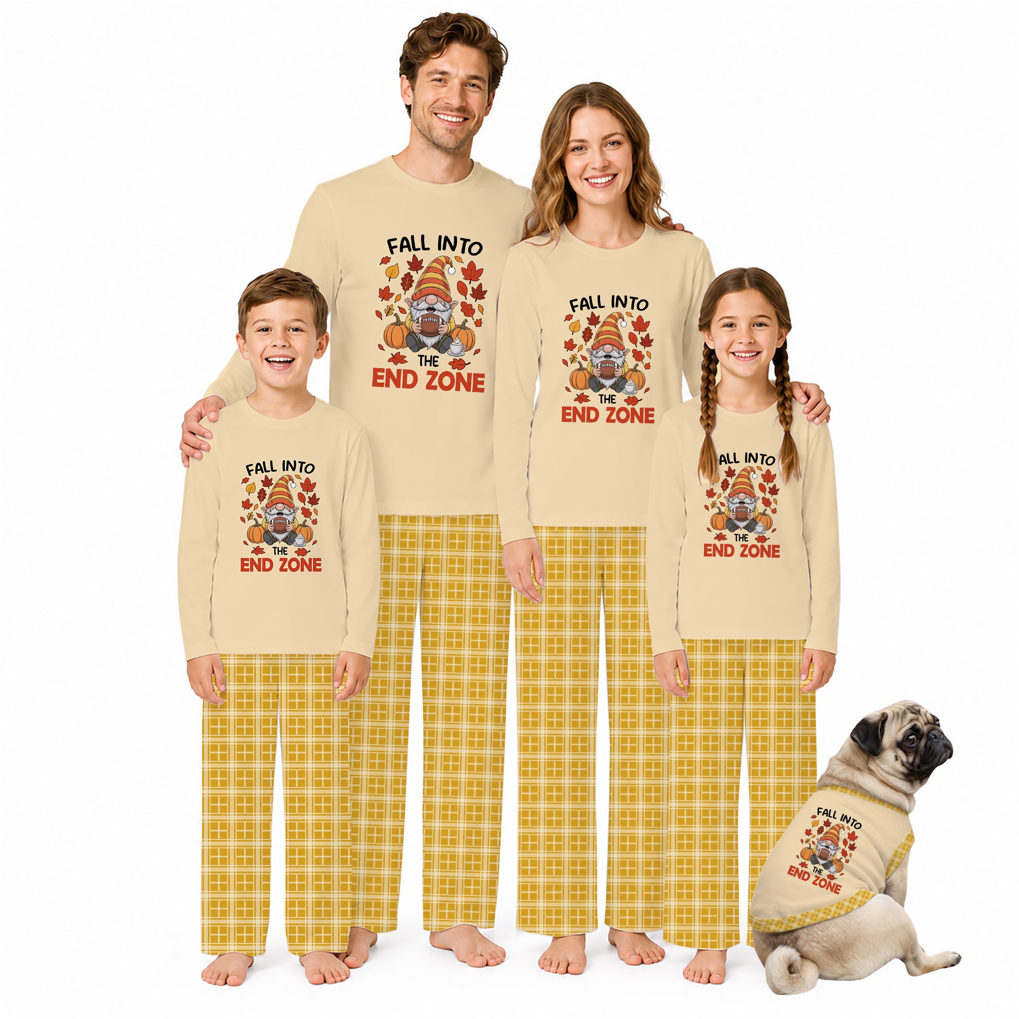Fall Into The End Zone Football Thanksgiving Family Matching Pajamas