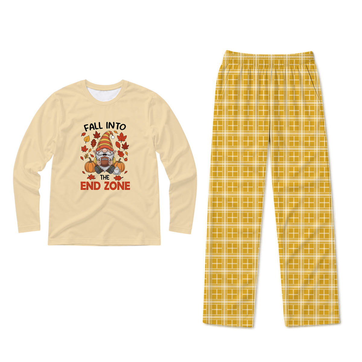 Fall Into The End Zone Football Thanksgiving Family Matching Pajamas