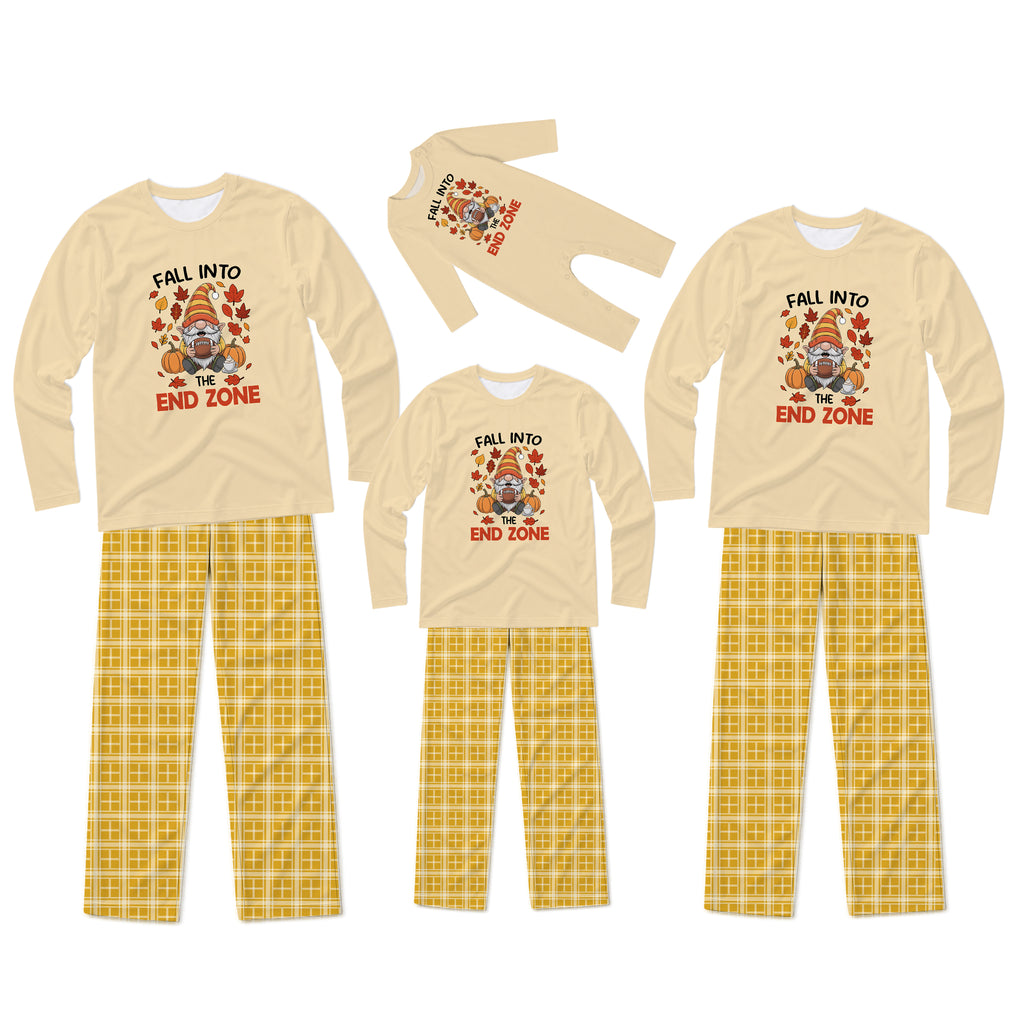 Fall Into The End Zone Football Thanksgiving Family Matching Pajamas