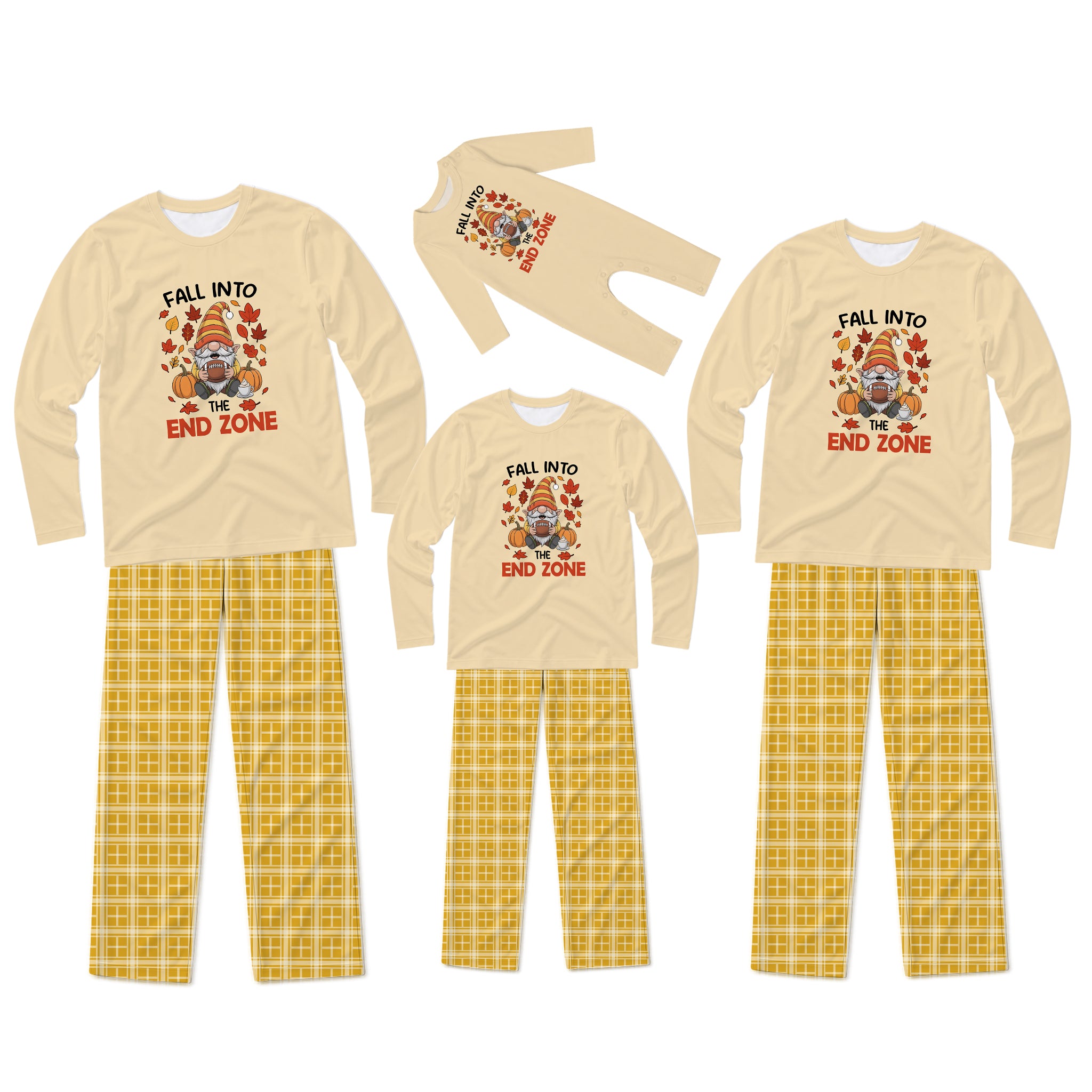 Fall Into The End Zone Football Thanksgiving Family Matching Pajamas