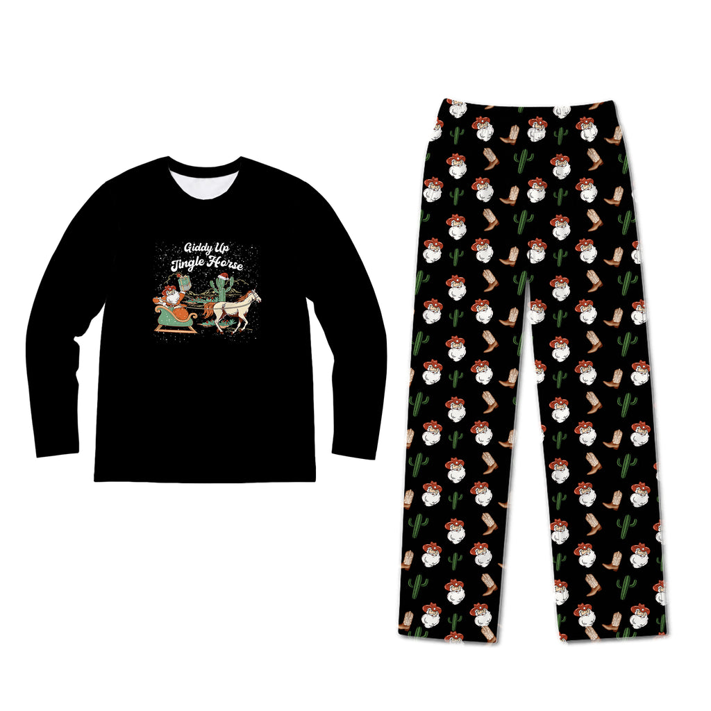 A two-piece pajama set on a plain white background, featuring a long-sleeve top and matching pants. The top is maroon with a graphic of a French Bulldog wearing a turkey hat and the name 'Amelia' printed below.