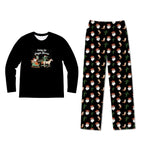 A two-piece pajama set on a plain white background, featuring a long-sleeve top and matching pants. The top is maroon with a graphic of a French Bulldog wearing a turkey hat and the name 'Amelia' printed below.
