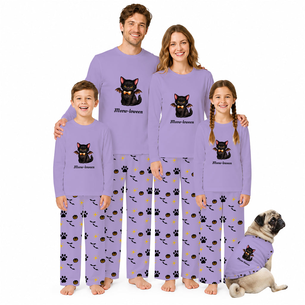 Spooky Black Cat Halloween Family Matching Pajamas